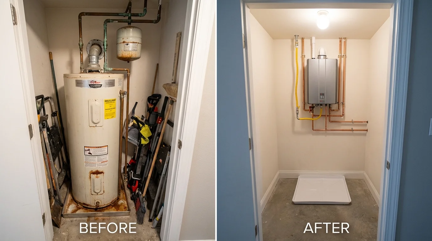 Tank water heater versus wall-mounted tankless unit comparison for Canoga Park, CA homeowners