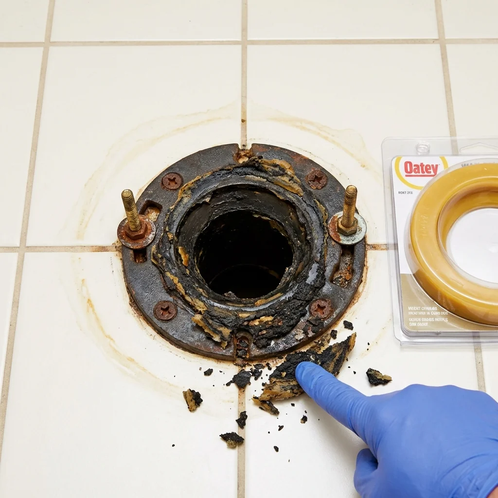Failed wax ring showing water seepage at the base of a toilet in a Canoga Park, CA home